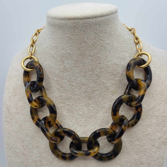 J Crew Faux Tortoise Chunky Link Necklace - Picture 1 of 8